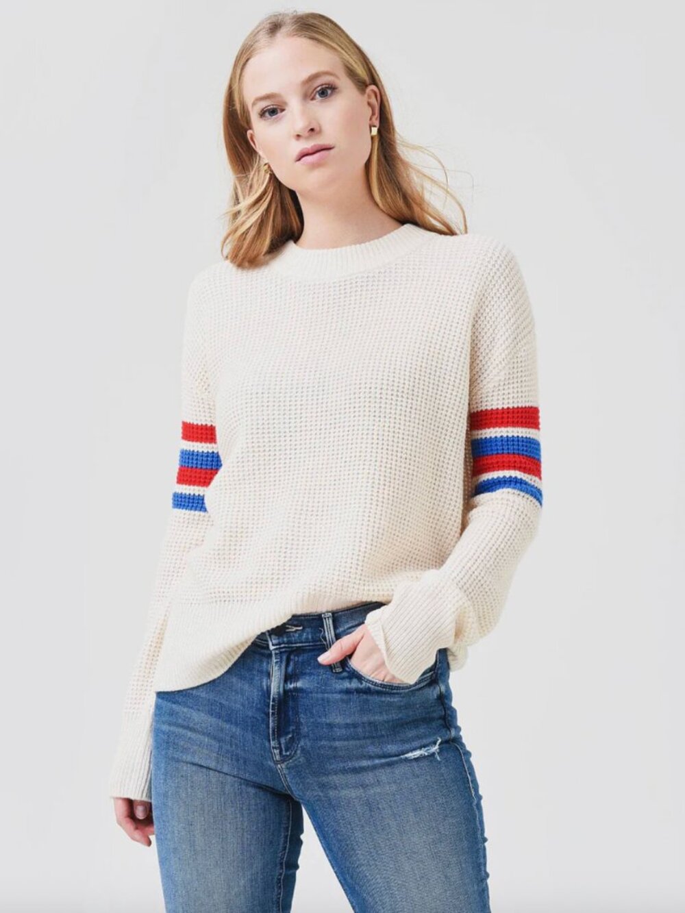 Faherty Wisp Waffle Colorblock Stripe Sweater - Size Large